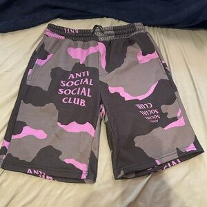 Anti Social Social Club Men's Pink and Black Camo Shorts